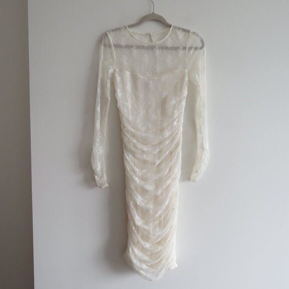 BHLDN Bailee White Lace Ruched Stretch Bodycon Dress Romantic Wedding Size S - Picture 2 of 16